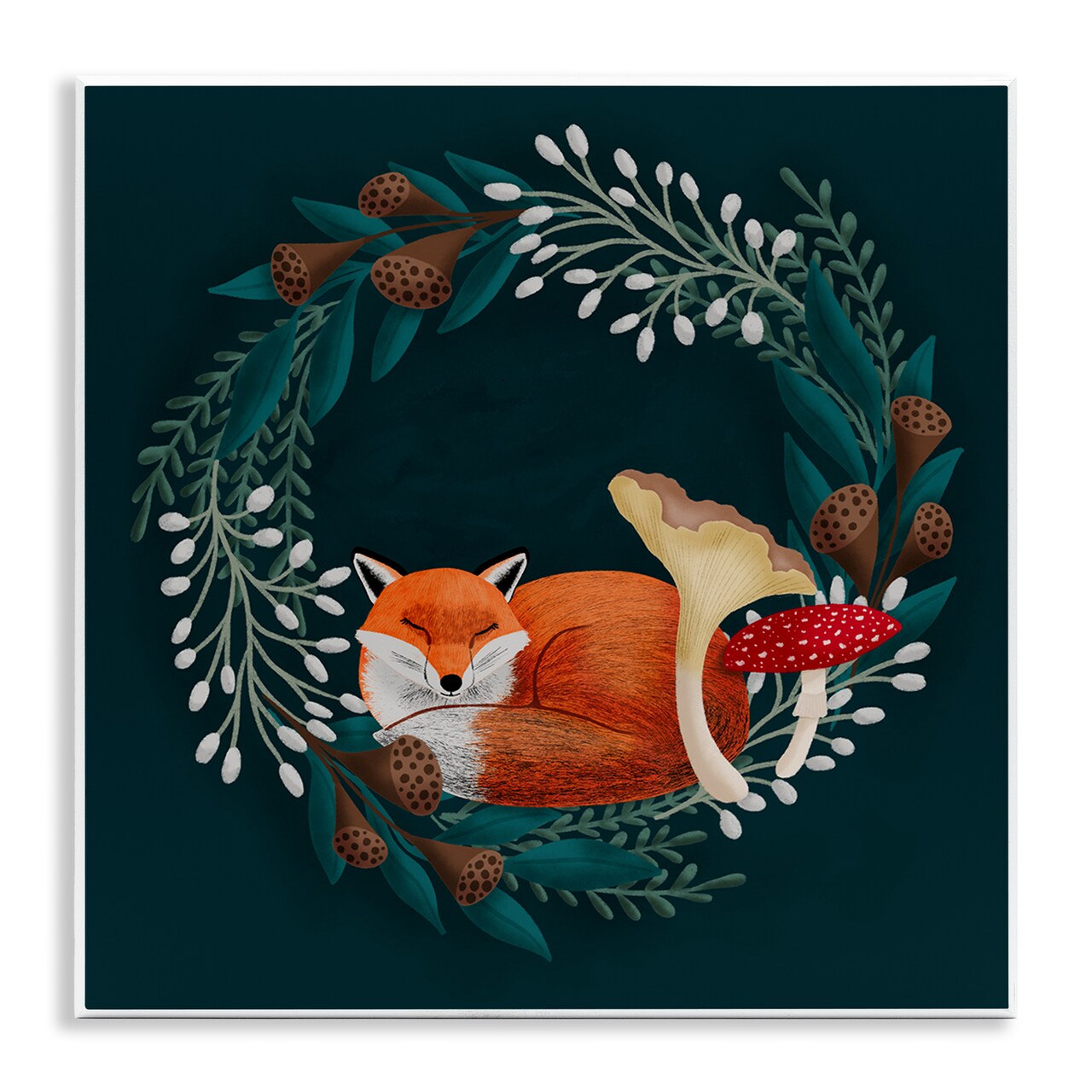 Stupell Industries Sleepy Fox in Botanical Wreath Wall Plaque, design by Metka Hiti